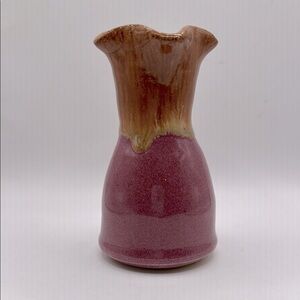 Vase, Petite Ceramic Vase. Pink & Brown, 4” tall
